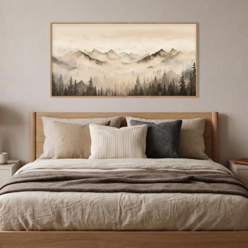 Neutral Misty Mountain Forest Framed Canvas Wall Art-40"x20"x1 - Image 4