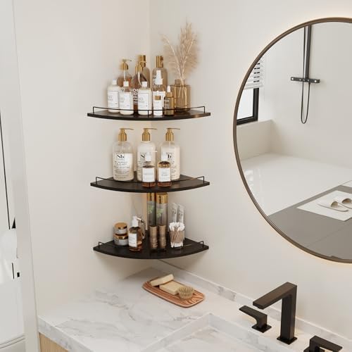 JJL Corner Shelf with Rails, 3-Tier Fan-Shaped Floating Corner Shelf Wall - Image 5