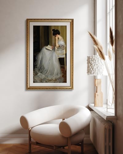 VIYYIEA Large Gold Framed Woman Reading Living Room Wall Art, 24x36 Inch - Image 5