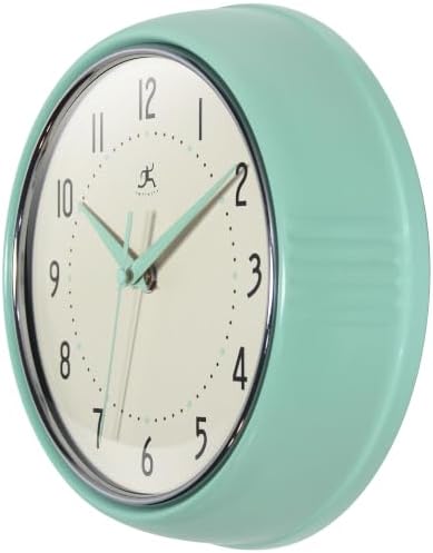 Infinity Instruments Retro Round Metal Wall Clock, Pastel Green - Image 3