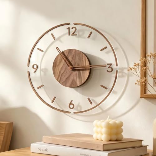Modern Silent Wall Clock with 3D Numbers – Clear Acrylic & Walnut Wood Clocks by Unknown