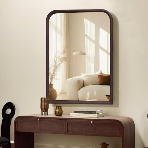 Arched Bathroom Mirror for Wall, 24 x 36 inch Vanity Dark Walnut Mirrors - Image 2