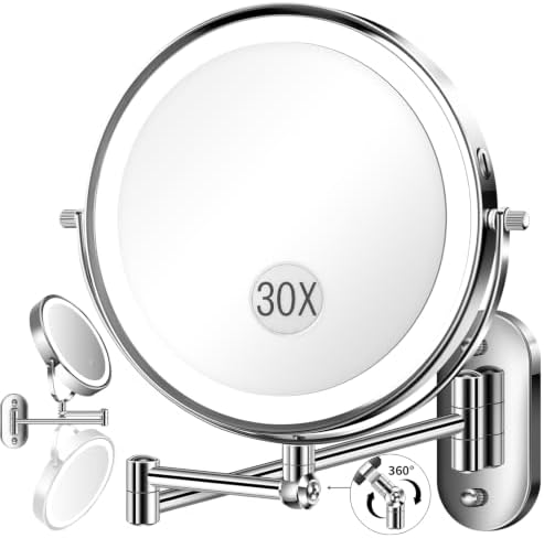 9'' 30X/1X Wall Mounted Height Adjustable Lighted Magnifying Makeup Mirror by VFD