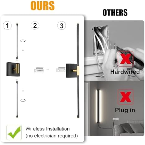 36 Inch Black Battery Operated Wall Sconce Set of Two - Image 4