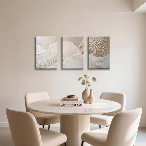 Neutral Abstract Wall Art Set of 3, Minimalist Textured Canvas Decor - Image 4