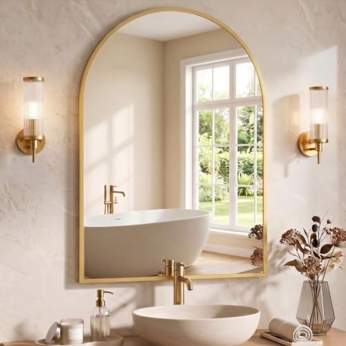NEWBULIG 38"X30" Arched Bathroom Wall Mirror by NEWBULIG