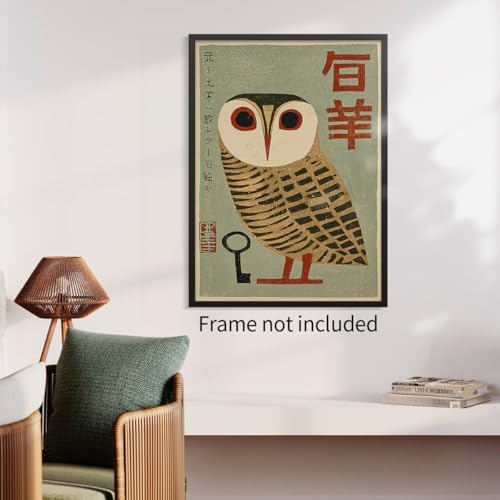 Japanese Animal Poster Prints Vintage Owl Canvas Wall Art Minimalist Bird - Image 4