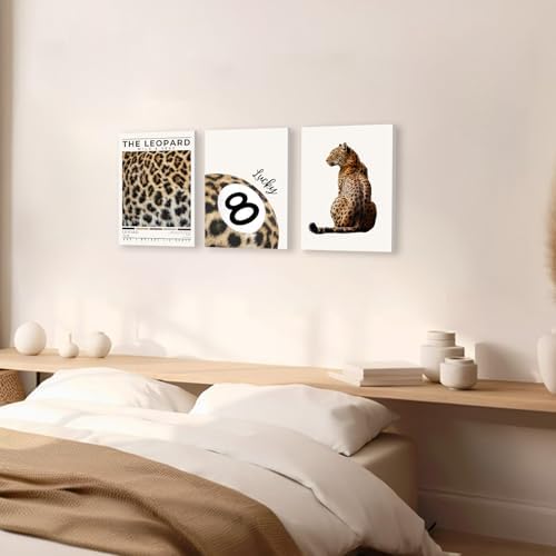 Trendy Leopard Wall Art Set of 3 Preppy Cheetah Wall Art, Funky Lucky 8 Ball - Image 3