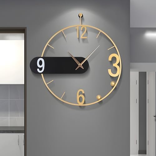 Large Wall Clock 24" Round Battery Operated Modern Golden Wall Clocks by Unknown