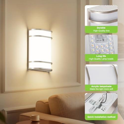Led Wall Lights Indoor- 2 Pack Modern Wall Sconce Lighting 3000K/4500K/6000K - Image 7