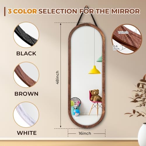 48x16in Oval Full Length Mirror Solid Wood Frame - Image 4