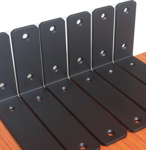 10 Pack - L 6" x H 4" x W1.5, 5mm Thick Black L Shelf Bracket, Iron Shelf - Image 3