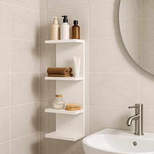 4 Tier Wall Shelf Unit, Vertical Column Floating Storage Home Decor Organizer - Image 6