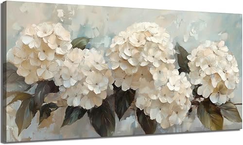 Large Hydrangea Canvas Wall Art Texture White Flower Plant painting Decor by ZDFFDZWallArtwelcomesyou