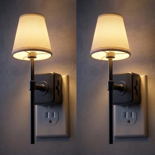 L LOHAS LED Night Light, Premium Fabric Linen Shade Plug in Night Light by LLOHASLED