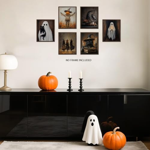 HTTART Vintage Halloween Poster Wall Art Set of 6, Dark Academia Ghost Black - Image 7