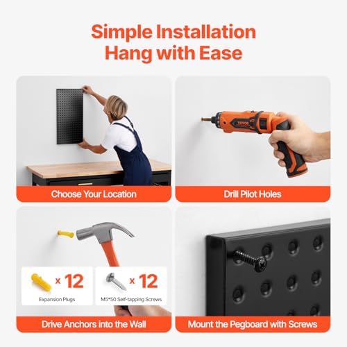 VEVOR Metal Pegboard Panels, 3 Panels, Heavy Duty Steel Peg Board Wall Organizer - Image 6