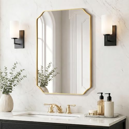 Delma Bathroom Vanity Mirror, Scalloped Round Corner Wall Mirror, by Delma