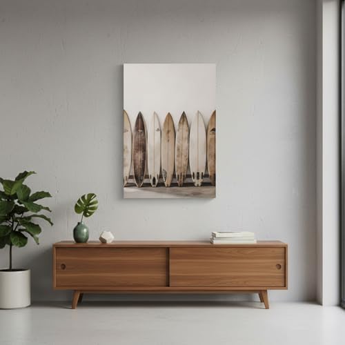 Coastal Beach Painting Vintage Surfboard Wall Art 16x24 Inch Framed - Image 6