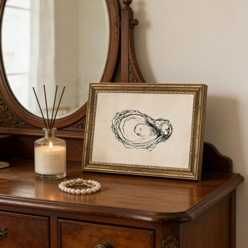 Gold Framed Wall Art Vintage Oyster Shell Sketch Wall Art Rustic Kitchen - Image 7