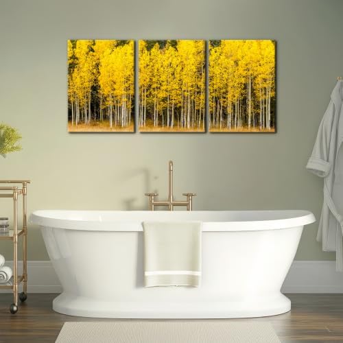 Pacimo Fall Landscape Canvas Wall Art Yellow Aspen Trees and Green Pine Trees - Image 3