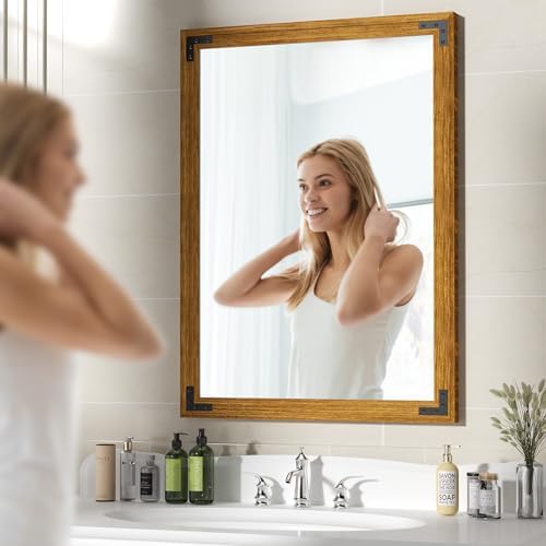 Hasipu Farmhouse Bathroom Mirror, Walnut Vintage Vanity Mirror Modern Farmhouse - Image 5