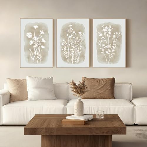 SAFERRYHOME Neutral Wildflower Beige Botanical Wall Art, 3 Panels, 16x24 Inch by SAFERRYHOME
