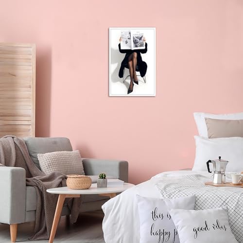 Woman Reading Newspaper Poster Black And White Photography Canvas Wall Art - Image 3
