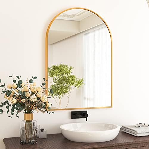 HARRITPURE Arched Bathroom Mirror 24" x 36“ Gold Modern Wall Mirror Aluminum by HARRITPUREHome