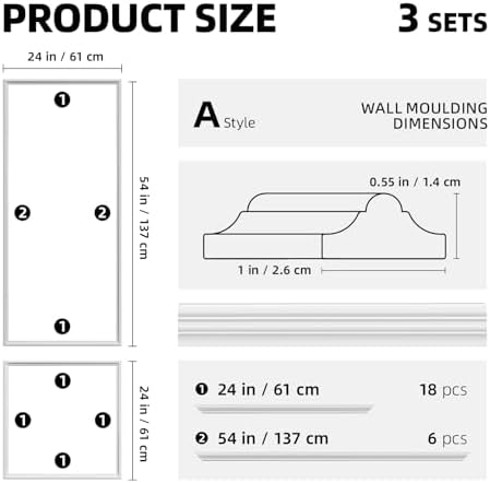 Peel and Stick Premade Wall Molding Kit, 3 Set Wainscoting - Image 4