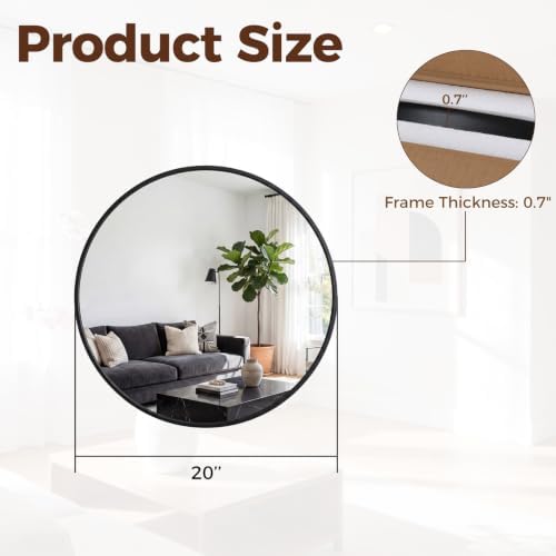 Sweetcrispy 20 Inch Round Wall Mirror, Bathroom Mirrors - Image 2