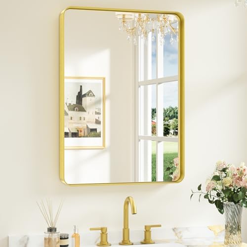 Keonjinn 22 x 30 Inch Brushed Gold Bathroom Mirrors by Keonjinn