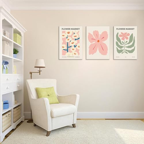 Yaneiro Pink Flower Market Wall Art Set of 3, Colorful Wildflowers Floral - Image 7