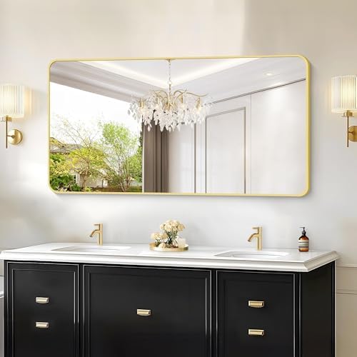 55"x30" Gold Bathroom Mirror, Large Rectangle Mirror, Rectangular Wall Mirror - Image 2