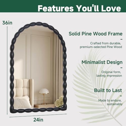 36"x24" Arched Solid Wood Farmhouse Decorative Wall Mirror - Image 2