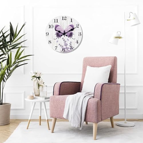XFM Large Purple Butterfly Wall Clock 24 Inch Silent - Image 4