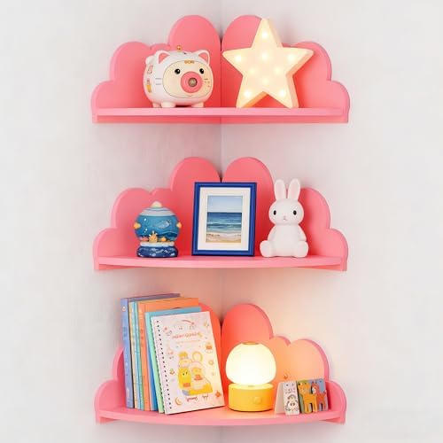 Cloud Corner Floating Shelves, Cute Nursery Wall Decor, Small Wooden Display by PureLoom