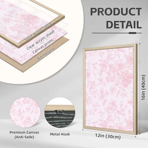 Pink Flower Wall Art Chinoiserie Floral Canvas Wall Decor Aesthetic Wall Art - Image 2