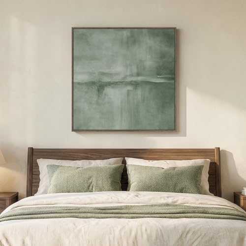 Large Framed Sage Green Abstract Wall Art - Image 3