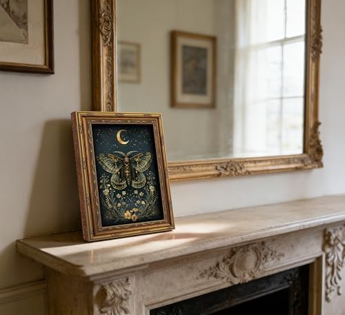 Vintage Gold Framed Butterfly Canvas Wall Art Dark Academia Gothic Moths and - Image 4