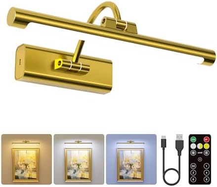 Picture Light for Wall Battery Powered, Dimmable 3 Color Temps 350LM Remote by Craftersmark