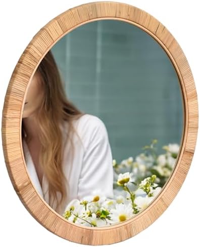 FUIN 25" Boho Chic Round Rattan Mirror - Image 2