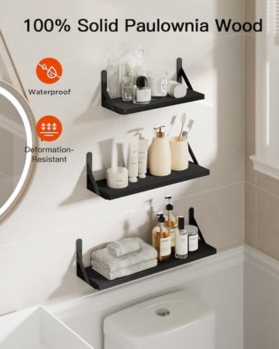 Amada Solid Paulownia Wood Wall Shelves, Medium Size - Image 6