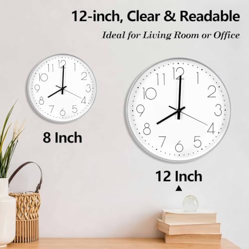 Silver & Black Wall Clock 2 Pack 12 Inch Silent Battery Operated Clocks - Image 3