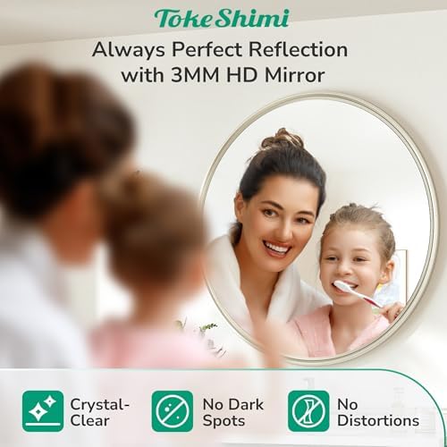 TokeShimi 30 Inch Brushed Nickel Mirror Round Tempered, Shatterproof Bathroom - Image 4