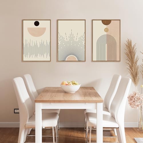 LHIUEM Large Abstract Boho Line Framed Canvas Wall Art Set, Modern Geometric - Image 3