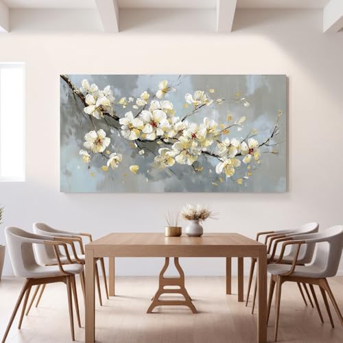YISXINOAG Beige Flower Floral Wall Art Modern Painting Canvas Print 24"X48" - Image 3