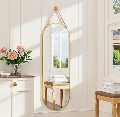 Dewfig 48"x16" Full Length Mirror, Oval Wall Mirror, Leather Strap by YourSpacePerfectlyReflected