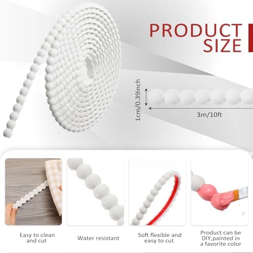 Leinuosen Flexible Bead Molding Trim Peel and Stick White 10ft /10 mm - Image 2