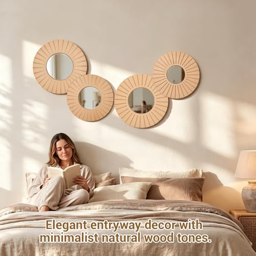 Yerliker 4 Pack Boho Wall Decor Mirror 12" 10" Hanging Baskets Wall Art - Image 6